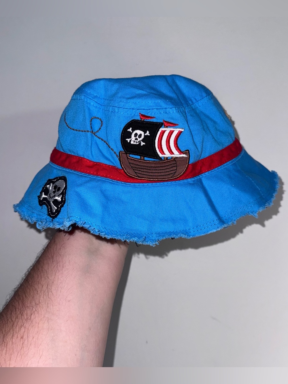 Stephen Joseph Kids Blue Pirate Skull Embroidered Bucket Hat Cotton